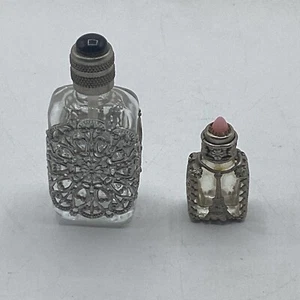 (2) Vintage Metal Filigree Miniature Perfume Bottle With Silver Daubers - Picture 1 of 8