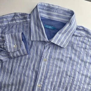 J McLaughlin Mens Long Sleeve Button Up Shirt Striped Size Large Linen Blend Blu - Picture 1 of 4