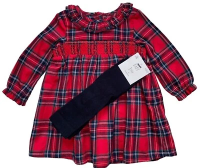 EX STORE/GEORGE baby girls Tartan dress & tights set,Party,Christmas.0-3,6-9 or 9-12mths