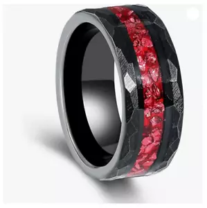 Irroya 8mm Tungsten Men's Ring - Pure Black Band Simulated Ruby Unique SZ 11 - Picture 1 of 5