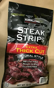 Kirkland Premium Cut Steak Strips Dried Beef Jerky Extra-Thick Gluten-Free Lean - Picture 1 of 2