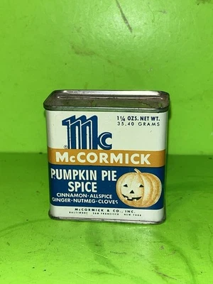 Vintage McCormick Pumpkin Pie Spice Jack-O-Lantern Tin Metal Lid   Halloween - Image 1 of 4