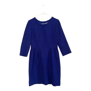 J. Crew 100% Wool Blue Lined Dress Womens Size 8 Zip Back 3/4 Sleeves Business - Picture 1 of 14