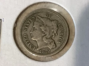 1870 3 Cent Nickel Stück ~ gedrehter umgekehrter Fehler - Bild 1 von 2