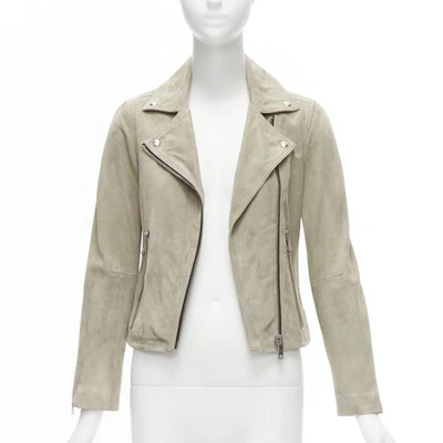 ALL SAINTS Dalby grey goat suede silver hardware classic biker jacket UK6 XS - Image 1 of 4