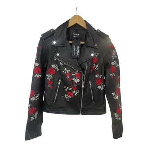 Lamarque Donna Rose Hard Rock Leather Ladies Jacket Biker Stud Zip Floral UK S - Picture 1 of 9