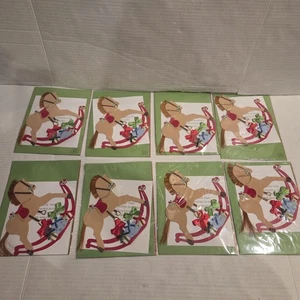 8 Vintage Weihnachtskarten Schaukelpferd Geschenke Burgoyne Grußkarten - Bild 1 von 5