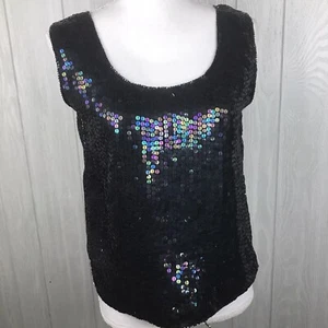 Vintage Tank Top Silk Iridescent Sequin Beaded Size Small Elegance By Anujan - Picture 1 of 9