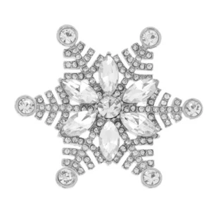 CHRISTMAS HOLIDAY ELEGANT WHITE RHINESTONE SNOWFLAKE SILVER TONE BROOCH - Picture 1 of 1