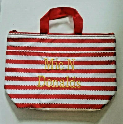 Thirty One Thermal Tote Lunch Bag Red White Stripe "Mic N Donalds" SKU U11 — 第 1/4 张图片
