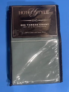 Fundas de almohada King estilo hotel 600 hilos algodón satén tejido seda azulada - Imagen 1 de 2