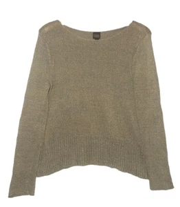 Maglione Eileen Fisher grande lino filato italiano boxy top marrone grigio semi trasparente - Foto 1 di 11