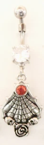 Belly Ring Skeleton Hand w/Rose w/Clear Gem Dangle Naval Steel - Picture 1 of 3