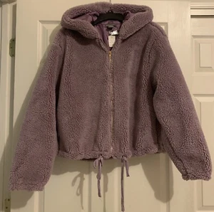 Sans Souci lila Reißverschluss Kapuze Fleece Jacke Mantel - Large - NEU Neu mit Etikett - Bild 1 von 5