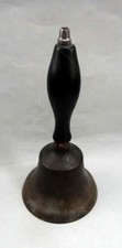 antique SCHOOL DESK BRASS HAND BELL w/WOOD HANDLE ~ original primitive