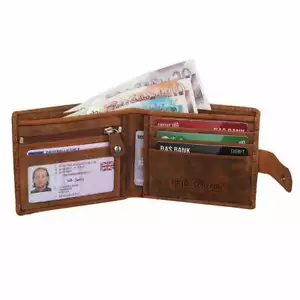 StarHide Mens Brown Wallets RFID Safe Protected Disressed Hunter Leather Purse - Picture 1 of 6