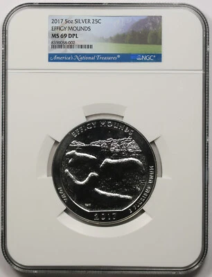 2017 Effigy Mounds Iowa Silver 5oz 25C MS 69 DPL NGC America the Beautiful ATB - Image 1 of 4