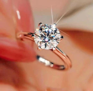 Women Solid 925 Sterling Silver Classical 3 Carat Carbon Stone Wedding Ring R130 - Picture 1 of 7