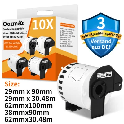OOZMAS Etiketten für Brother DK-22205 P-Touch QL 1050 1060 500 550 570 650 700 710 800