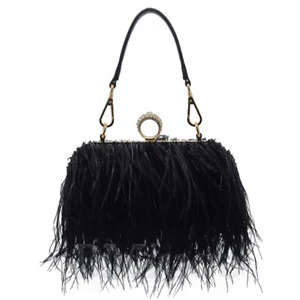 Damen Abendtasche Metall Handtaschen Luxus Strauß Feder Kette Taschen Clutch Purse - Bild 1 von 29
