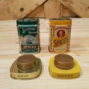 Tin Radford's & The Steam Ship Brand Salt Pepper Shakers Pair Vtg - Swanky Barn - Picture 1 of 12