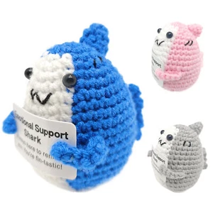 Emotional Support Shark Positive Knitted Shark With Inspirational Card Soft Toys - Picture 1 of 13