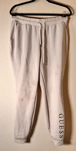Guess White Jogger Sweatpants Men's Size Large Drawstring Logo Athletic Wear - Picture 1 of 5