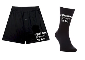 Printed mens boxers/socks set-2 years down forever to go 2nd anniversary cotton - Picture 1 of 2