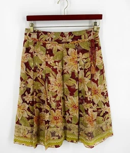 Cynthia Steffe Pleated A Line Skirt Sz 10 Green Red Embroidered Tassel Tie Waist - Picture 1 of 5