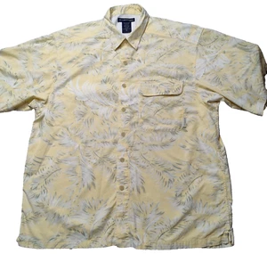EXOFFICIO TRAVEL Men XL Yellow Floral Cotton Rayon Vented Button-Up Camp Shirt - Picture 1 of 15
