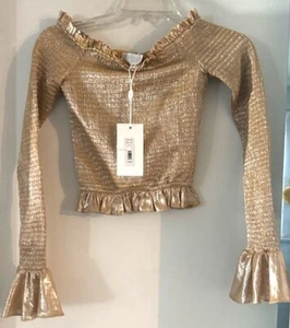 WOW! New Tags Caroline Constas "Megara" off shoulder top "Gold" small $395 - Picture 1 of 1