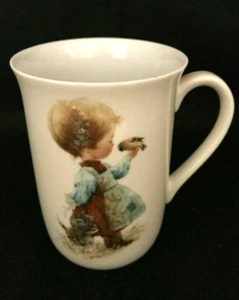 Vintage Small Girl With Kitty & Butterfly Enesco Collectible Coffee Cup - Picture 1 of 6