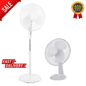Weiß 16" Standventilator 16" Zoll Schreibtisch 3 Geschwindigkeiten Bodenstehend Oszillierend Kühle Luft - Bild 1 von 21