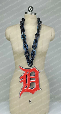 New MLB DETROIT TIGERS NAVY BLUE Jumbo Big Fan Chain Necklace Foam MI USA - Image 1 of 3