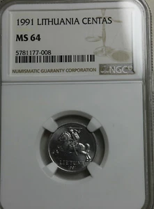 Lithuania 1 Cent 1991 UNC NGC MS64 - Picture 1 of 3