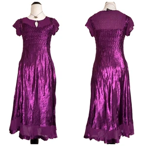 Vestido midi plisado arrugado satinado años 90 de colección para mujer M 8 10 púrpura palomitas sirena Y2K - Imagen 1 de 12