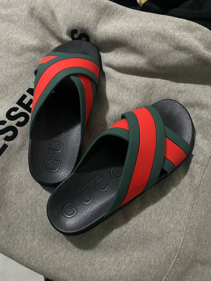 Gucci Pursuit Rubber Slide Sandals Green/Red Web Straps EU45 11US preowned - Image 1 of 4