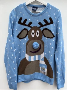 Manchester City Christmas Jumper Blue Football Reindeer Mens Large L - Picture 1 of 7