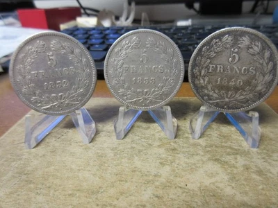 1832 / 1833 & 1840 France Louis Philippe 5 Francs Silver Coins KM#749 - Image 1 of 4