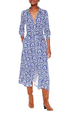 Camisa Boden Marcia Midi Vestido Botón Delantero 6R Azul Geométrico Clásico Carrera Foto 1 de 4