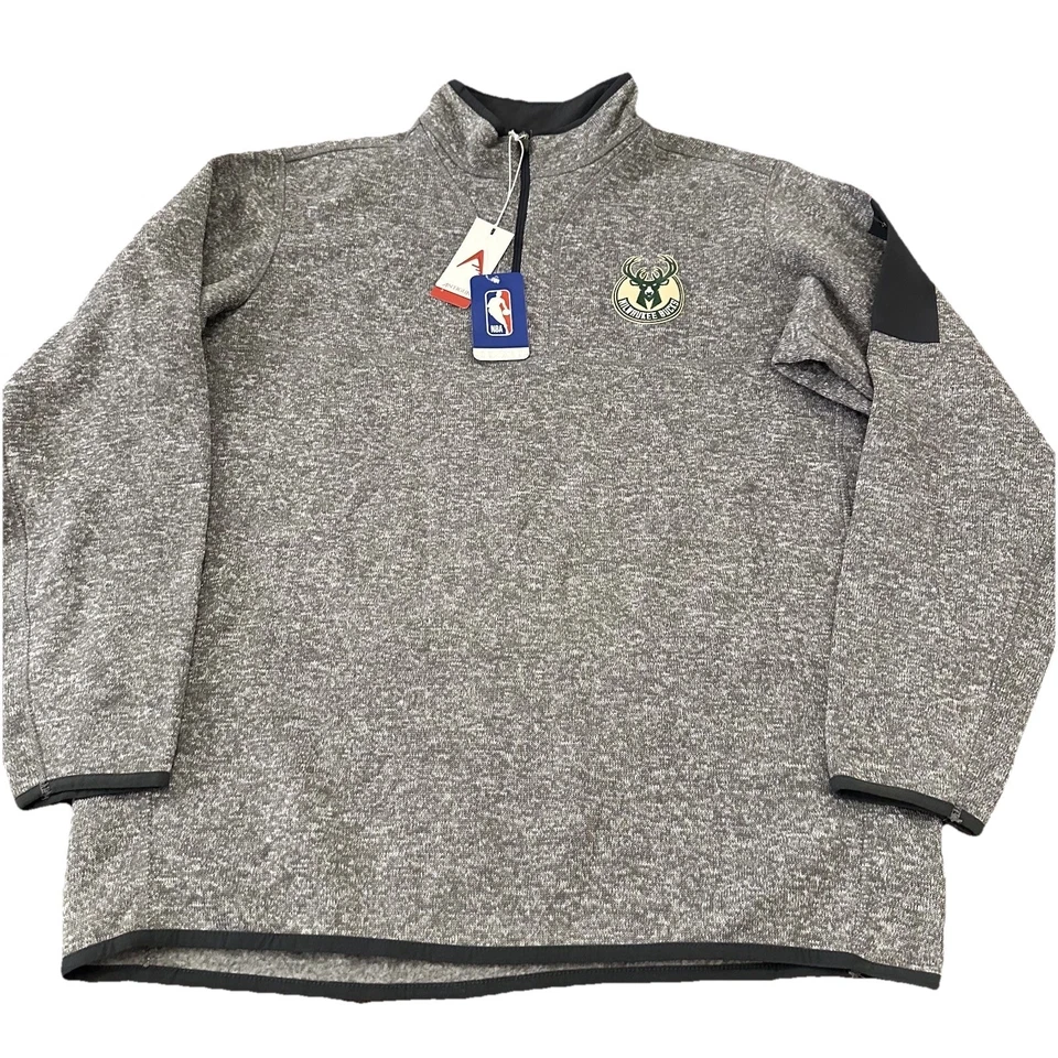Pulôver masculino novo com etiquetas Antigua Milwaukee Bucks NBA 1/4 zíper Fortune tamanho GG - Imagem 1 de 4