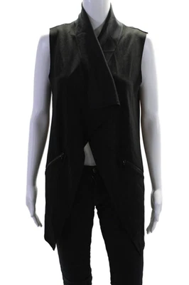 Elie Tahari 运动女式无袖拉链细节领开衫黑色 M 码 — 第 1/4 张图片