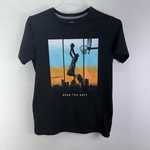 Old Navy Boys Black T- Shirt Short Sleeve Size L 10-12 Basketball Dunk For Days - Picture 1 of 4