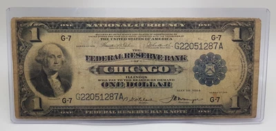 1918 $1 Dollar Federal Reserve Bank Chicago Blue Seal Note G22051287A - Image 1 of 4
