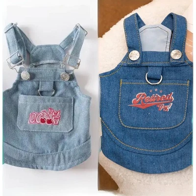 Set of 2 Pet Dog/Cat Cute Denim Dress Small/Medium/Puppy Skirt/with Leash Ring** - Image 1 of 4