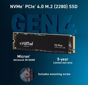 Crucial P3 Plus 1TB PCIe Gen4 3D NAND NVMe M.2 SSD up to 5000MB/s - Afbeelding 1 van 5