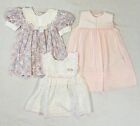 Vintage Lot Of 3 Dresses Size 12 Months Floral Pink Embroidered
