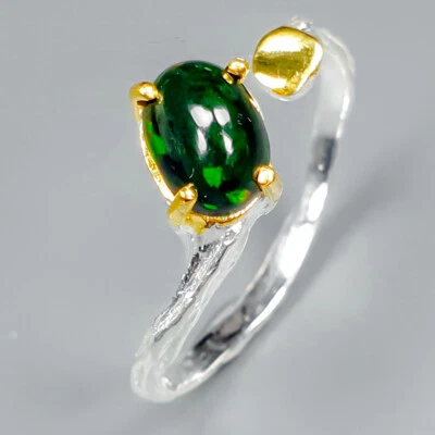 Anillo de plata de ley 925 con placa de oro de 18 quilates ópalo negro natural térmico 7x5 / RVS340 Foto 1 de 4