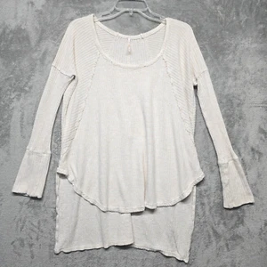 Free People Top Womens Sz Large Cream Ventura Waffle Knit Thermal Tunic Oversize - Picture 1 of 11