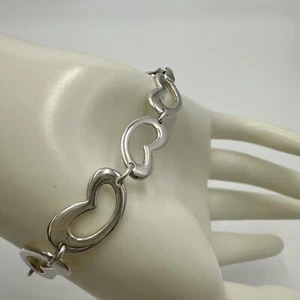Sezgin Sterling Silver 925 Hearts Link Chain Designer Bracelet 13.2g - Picture 1 of 4